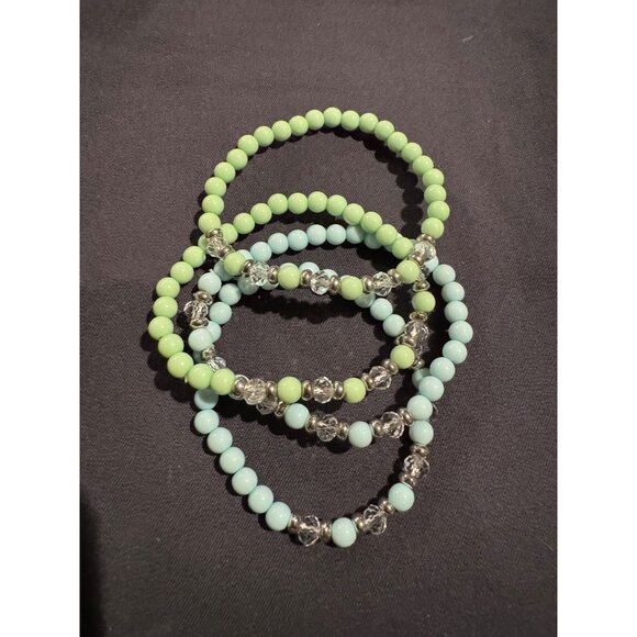 Stretched Bracelets Bundle Of 4 Blue  And Green With Crystals - Picture 3 of 6
